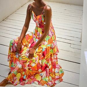 Farm Rio Fruit Salad Ruffled Dress Color: FRUIT SALAD Size: S